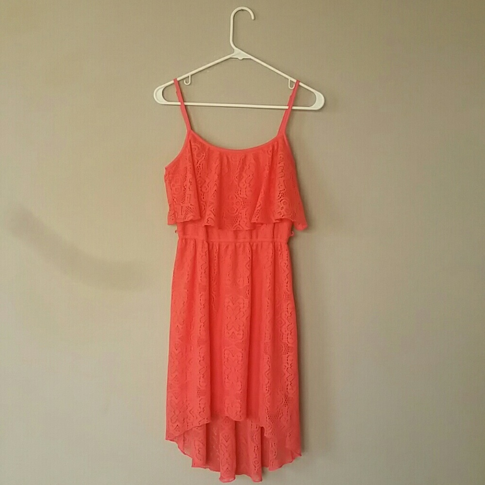 Coral Salmon High Low Lace Cami Summer Dress